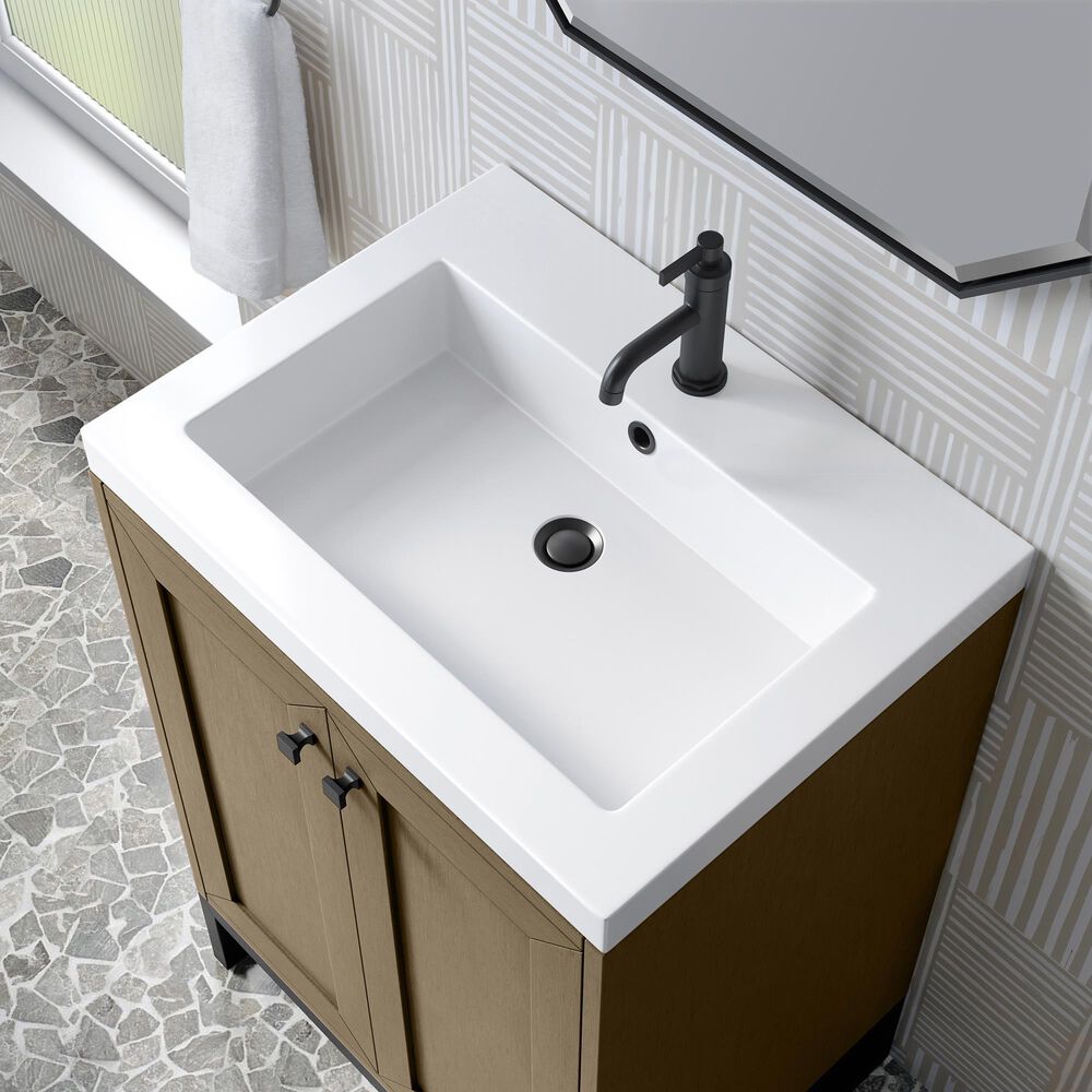 James Martin Vanities Chianti 24" Single Bathroom Vanity in Walnut Whisper and Champagne Brass with 2 cm White Glossy Composite Stone Top and Rectangular Sink, , large