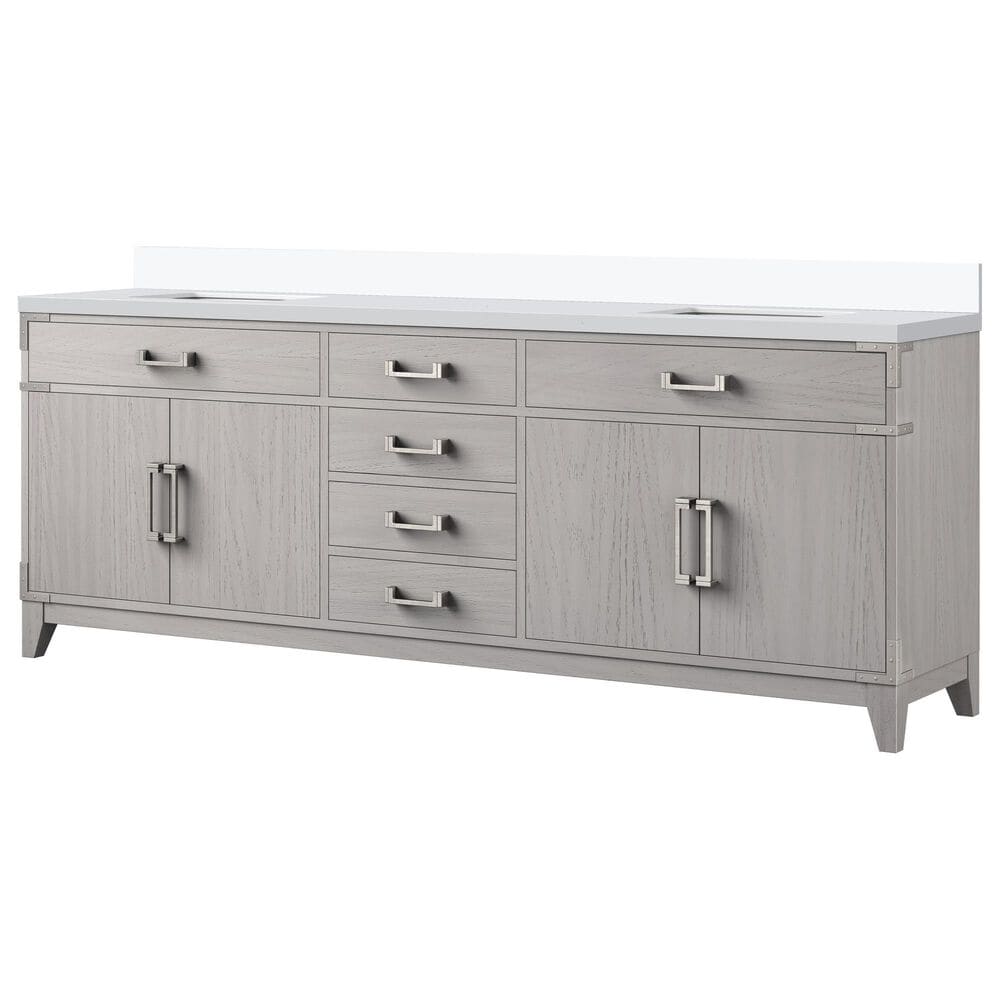 Lexora Home Laurel 84" Double Bathroom Vanity in White Oak with White Quartz Top and Rectangular Sinks, , large