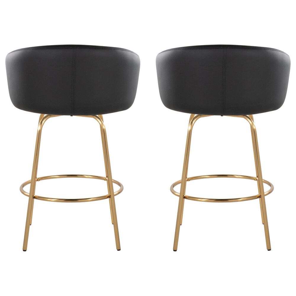 LumiSource Claire Swivel Counter Stool with Black Faux Leather Upholstery in Gold (Set of 2), , large