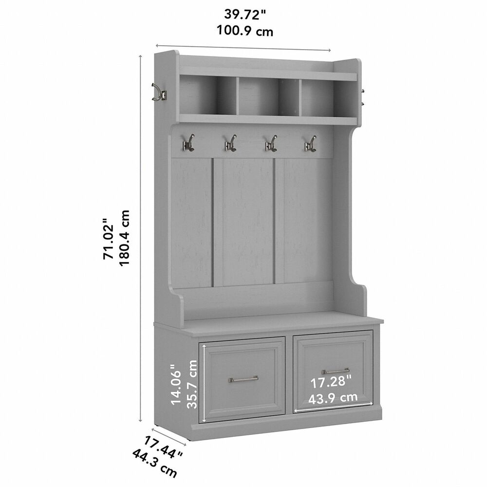 Bush Woodland Hall Tree with Storage Bench in Cape Cod Gray NFM
