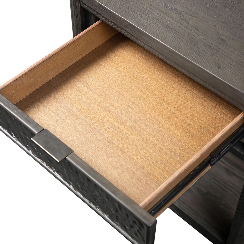 Furniture of America Piez End Table in Ash Gray and Stainless Steel, , large