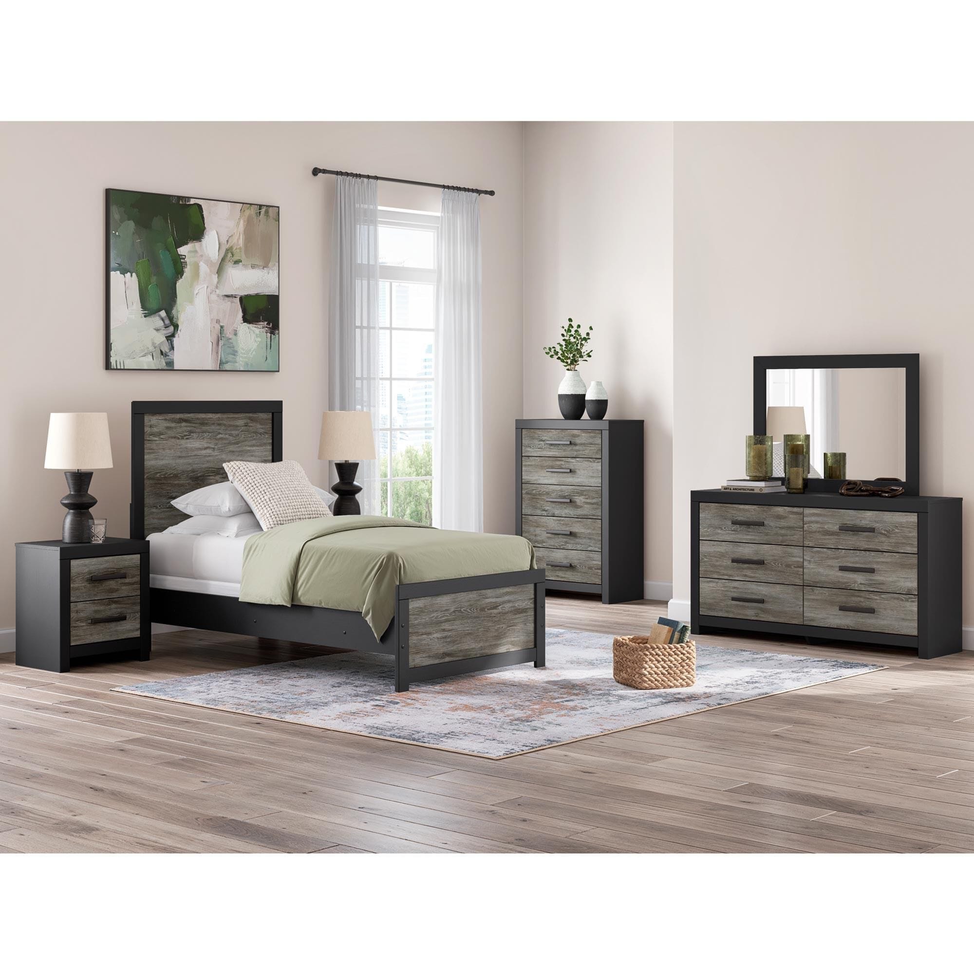 Ashley Broachmyn Twin Panel Bed in Black and Gray