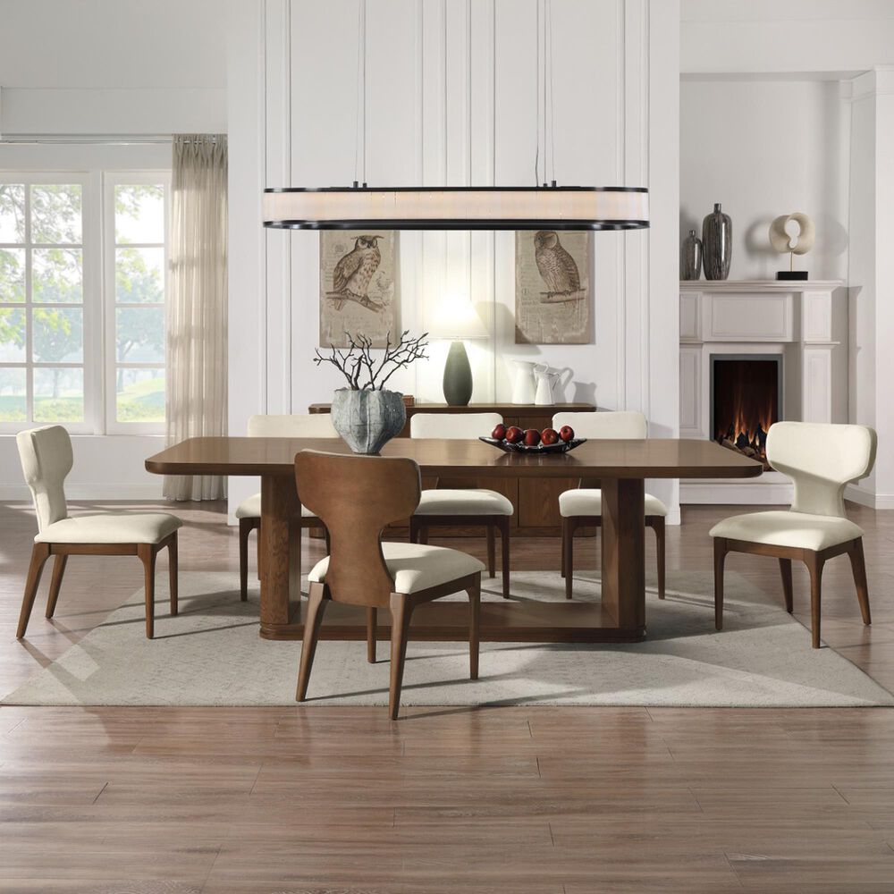 HOMLUX Koen Upholstered Side Chair with Beige Chenille Upholstery in Brown Oak (Set of 2), , large