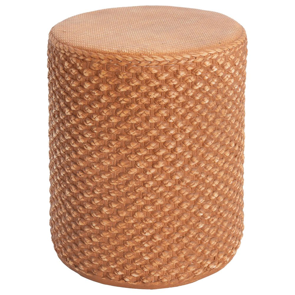 Hearth and Haven Evie Outdoor Round Side Table with Basket Weave Pattern in Brown, , large