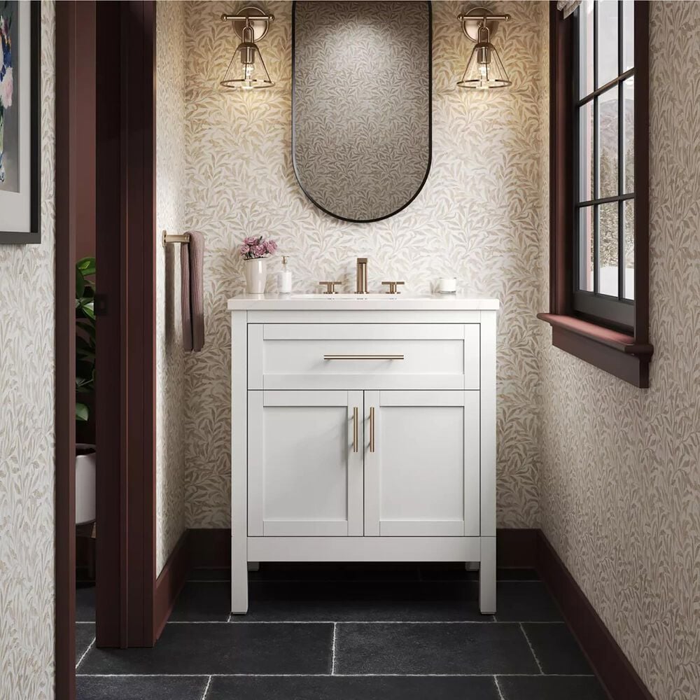 Kohler Hadron 30" Single Bathroom Vanity in White with 3 cm Bianco Bella Quartz Top and Oval Sink, , large