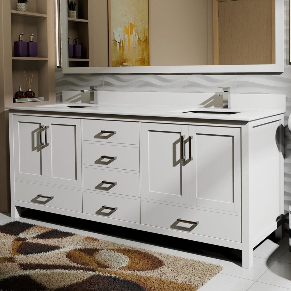 Lexora Home Jacques 72&quot; Double Bathroom Vanity in White with 2 cm White Quartz Top and Rectangular Sinks, , large