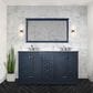 Lexora Home Dukes 60" Double Bathroom Vanity in Navy Blue with 2 cm White Cultured Marble Top and Rectangular Sinks, , large