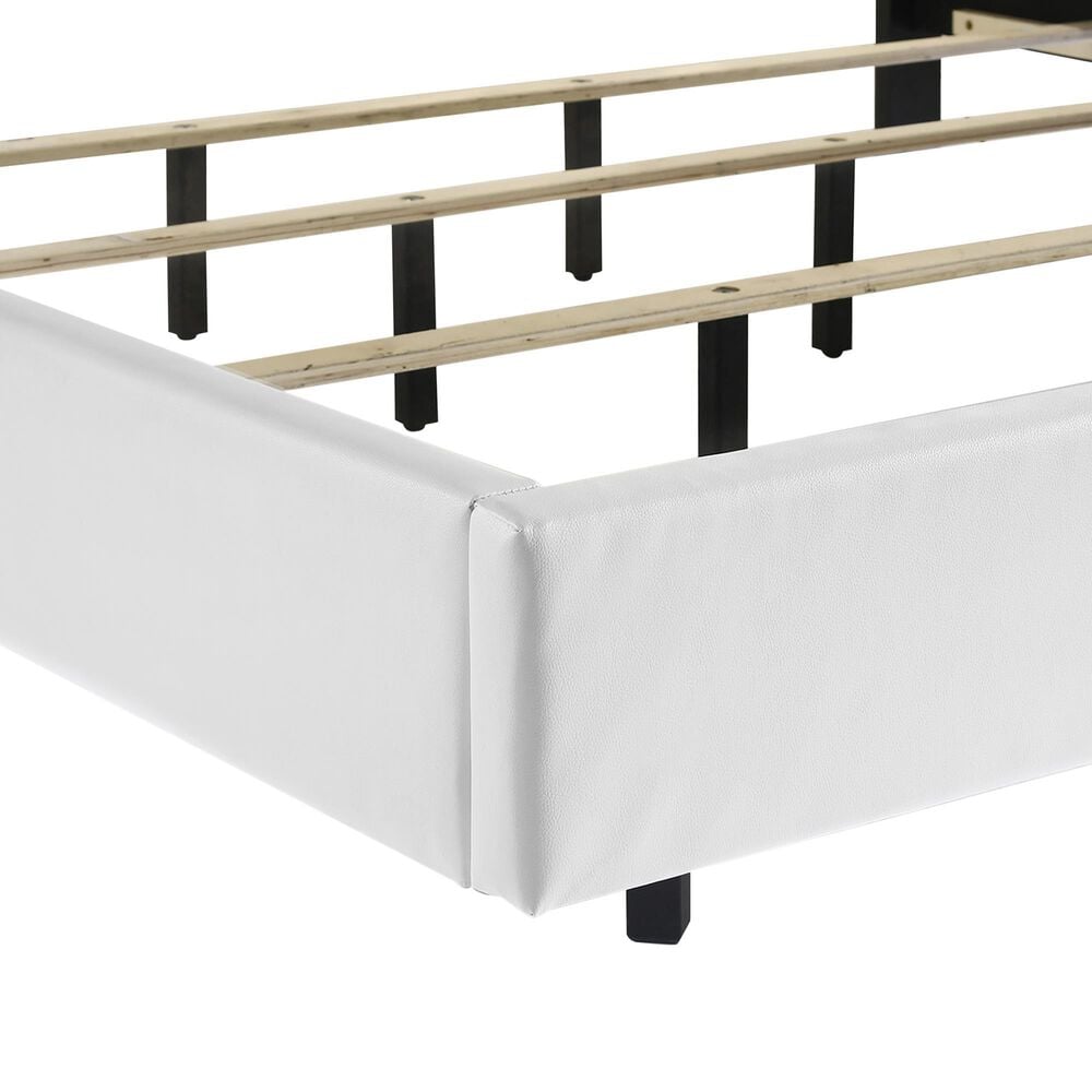 New Heritage Europa Queen Upholstered Panel Bed with Lighting in White, , large