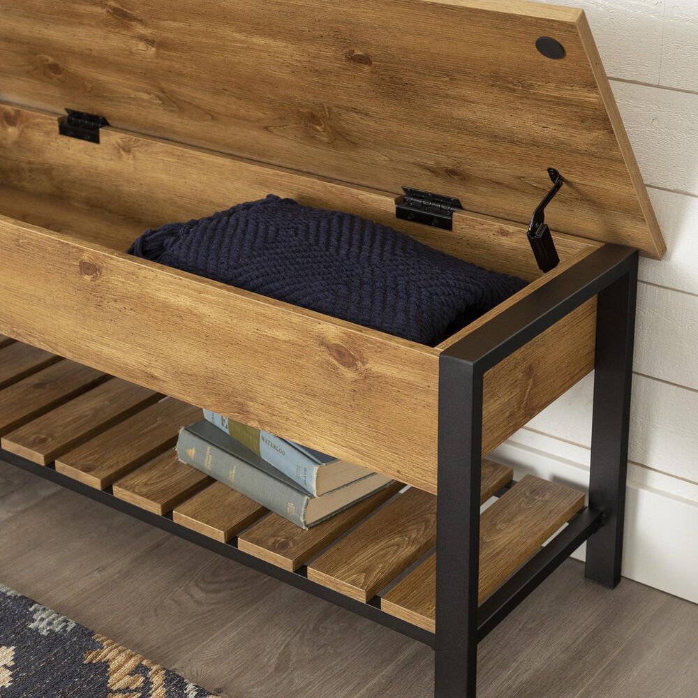 Walker Edison 48" Storage Bench with Shoe Shelf in Barnwood NFM
