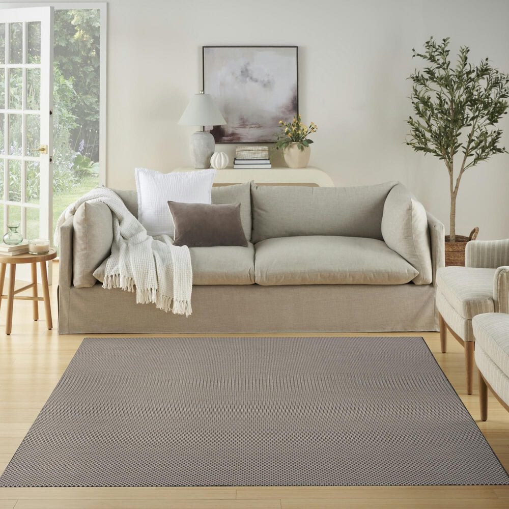 Nourison Courtyard Ivory and Charcoal 6&#39; Square Indoor/Outdoor Area Rug, , large