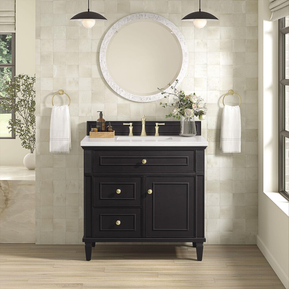 James Martin Vanities Lorelai 36&quot; Single Vanity in Black Onyx with 3 cm Arctic Fall Solid Surface Top, , large