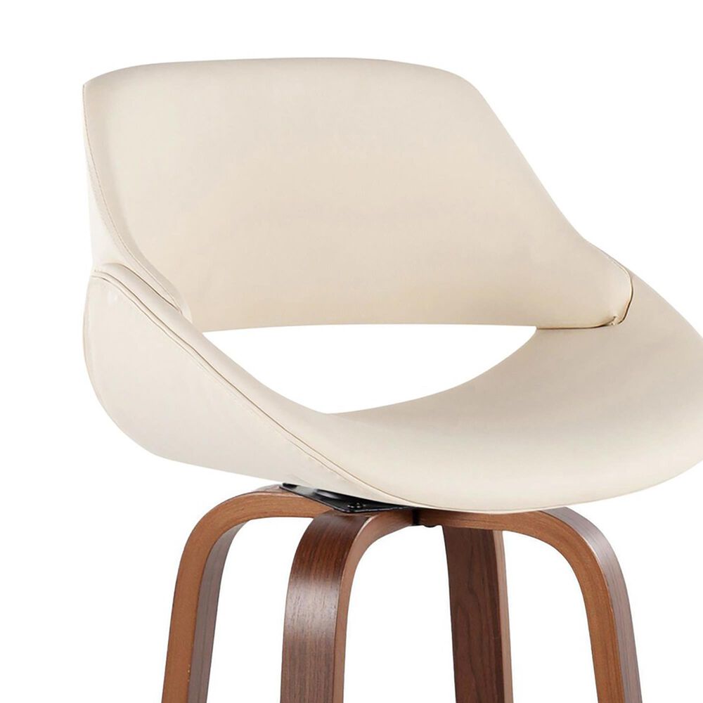 LumiSource Fabrico 30" Swivel Fixed-Height Bar Stool with Cream Faux Leather Upholstery in Black and Walnut (Set of 2), , large