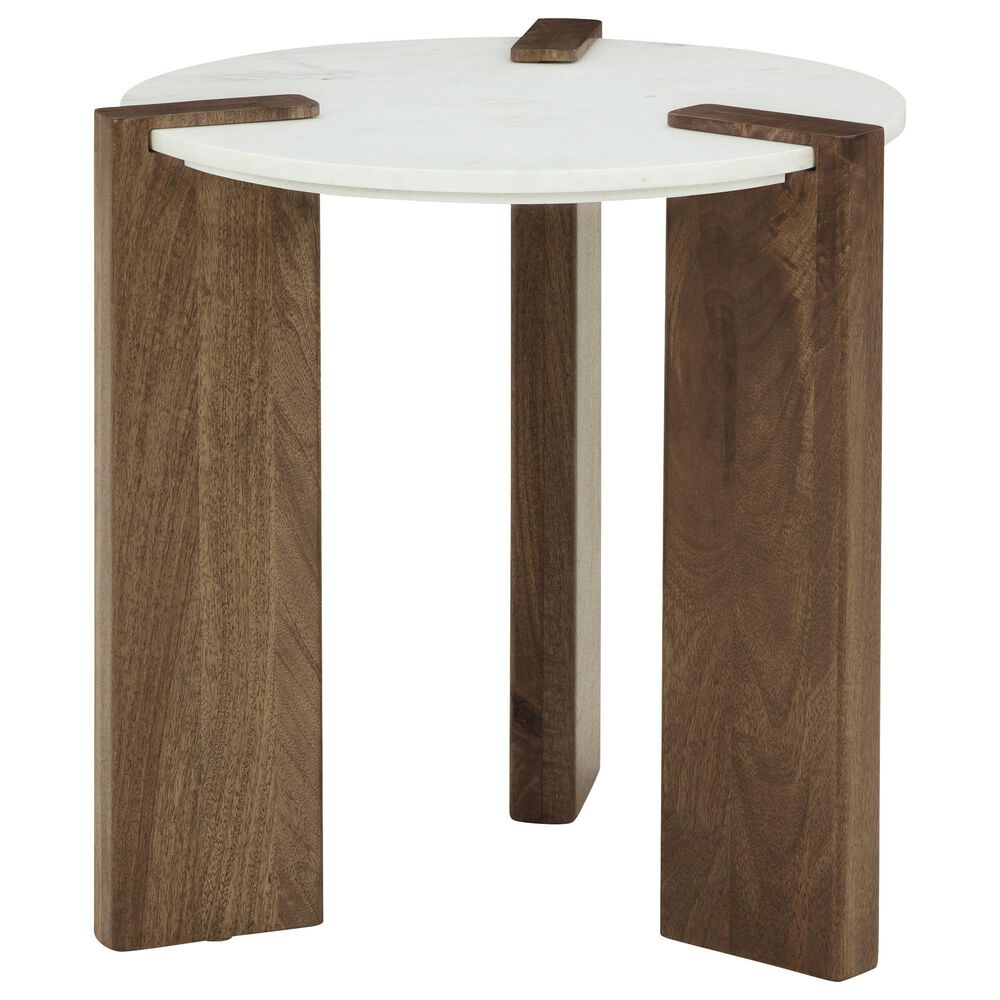 Ashley Isanti Round End Table in White and Brown, , large