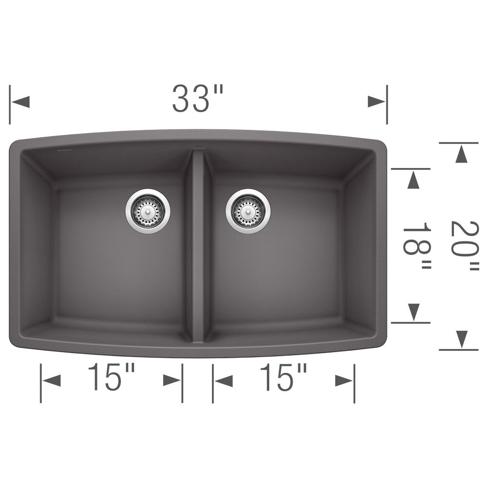 Blanco Performa 33&quot; Equal Double Bowl Kitchen Sink in Cinder, , large