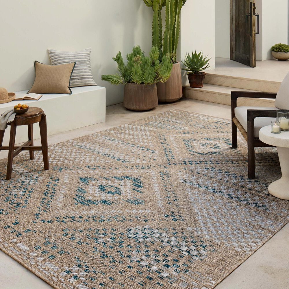Amber Lewis x Loloi Topanga 5&#39;3&quot; x 7&#39;6&quot; Natural and Aqua Indoor/Outdoor Area Rug, , large