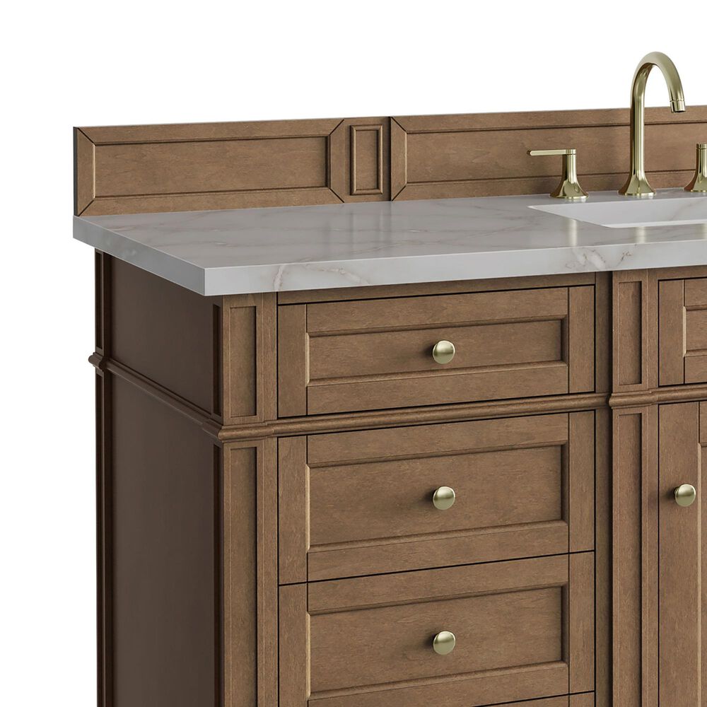 James Martin Brittany 60" Single Bathroom Vanity in Pecan with 3 cm Victorian Silver Silestone Top, Rectangular Sink and FreePower Wireless Charger, , large