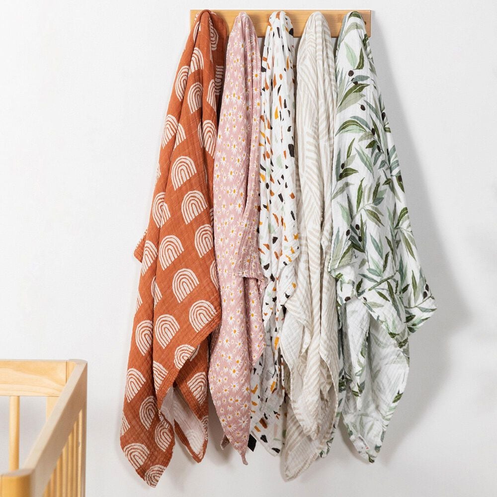 Babyletto Terracotta Rainbow Muslin Swaddle in White and Brown, , large