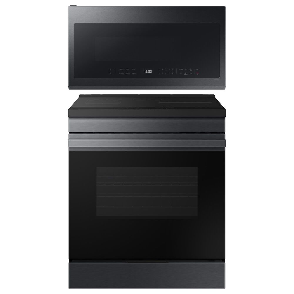 SAMSUNG 2-Piece Kitchen Package with 30" Slide-In Induction Range and 2.1 Cu. Ft. Over-the-Range Microwave in Matte Black Stainless Steel, , large