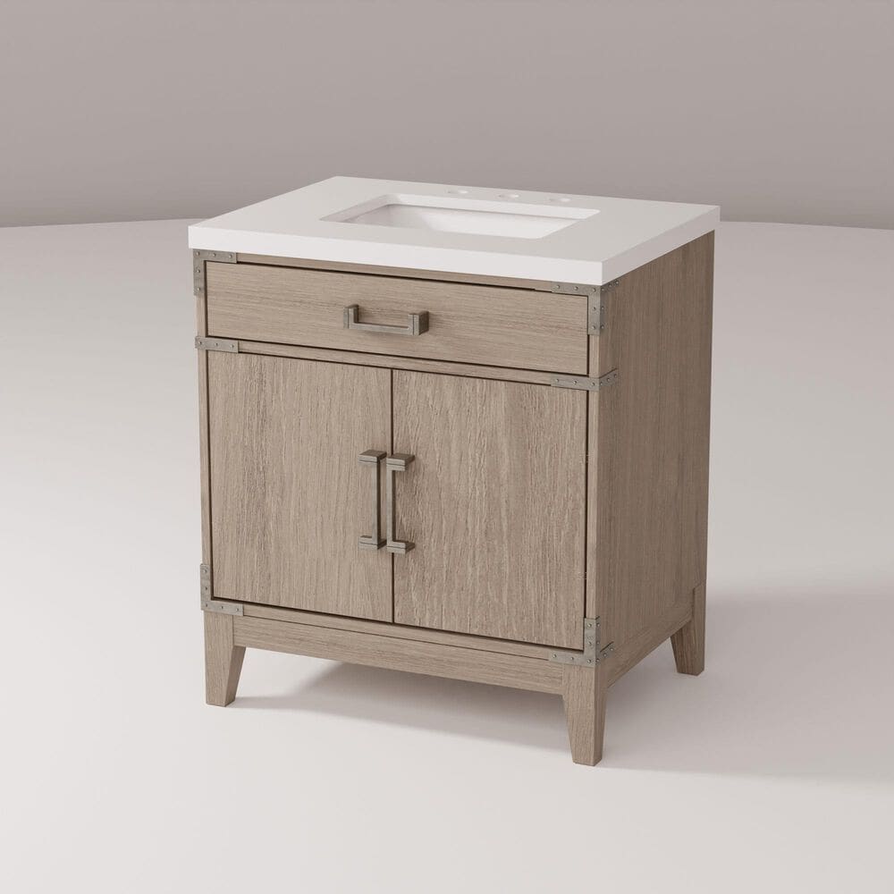 Lexora Home Laurel 30&quot; Single Bathroom Vanity in Grey Oak with White Quartz Top and Rectangular Sink, , large