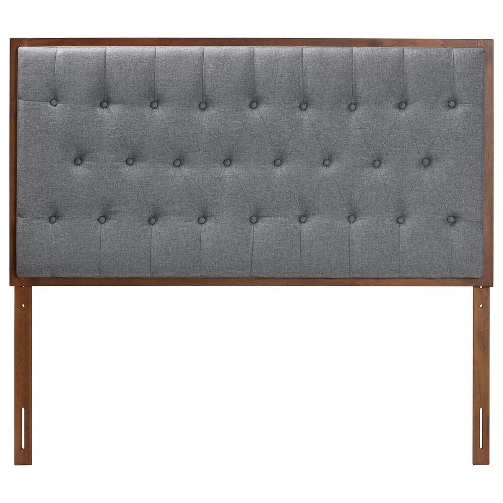 Baxton Studio Harumi King Panel Headboard with Grey Fabric in Ash Walnut, , large