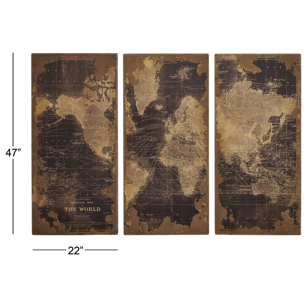 Maple and Jade 47&quot; x 22&quot; Vintage World Map Wall Decor in Black, Beige and Brown, , large