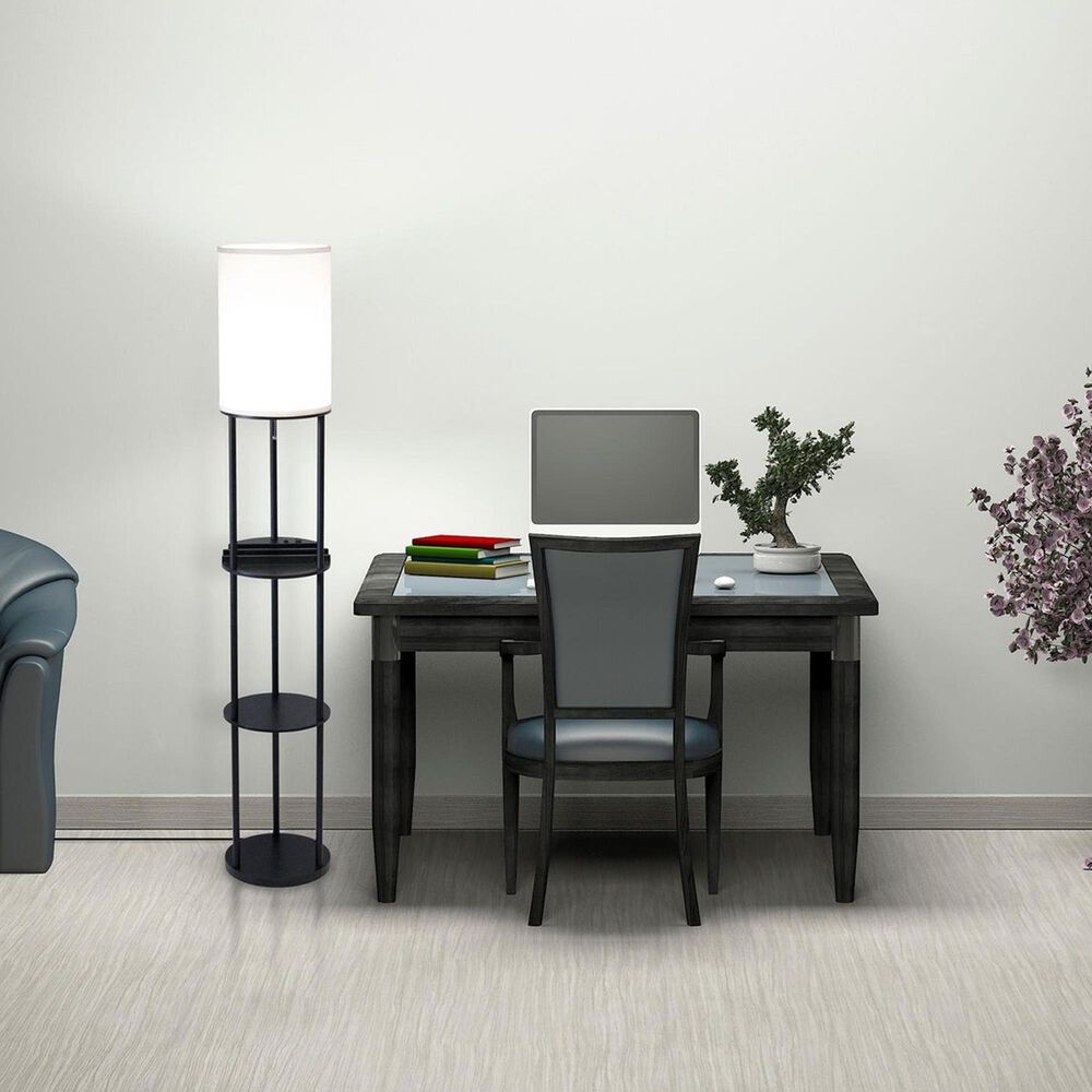 Adesso Charging Station Shelf Floor Lamp with Outlets + USB in Black, , large