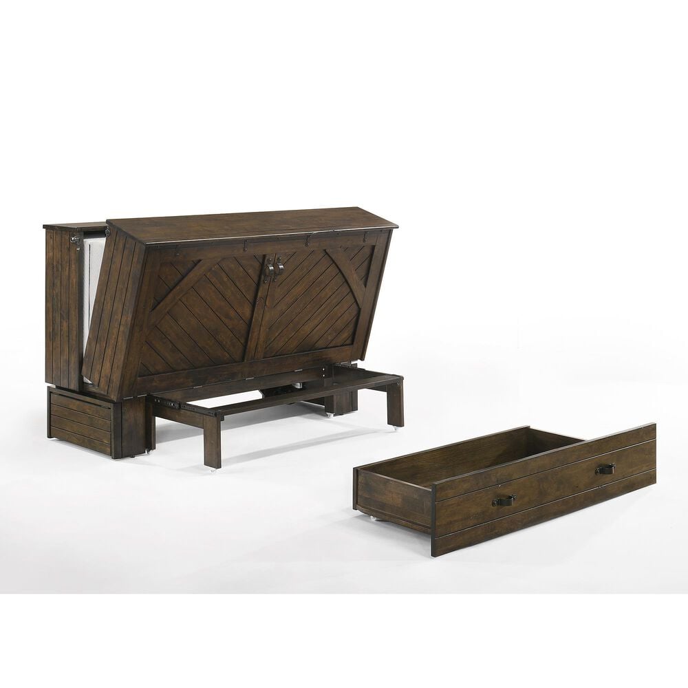 New Day Furniture Ranchero Queen Murphy Cabinet Bed in Wildwood Brown with Mattress, , large