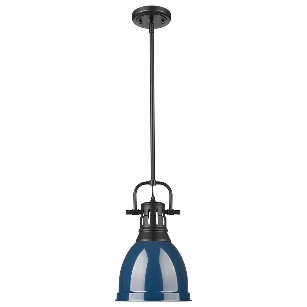 Golden Lighting Duncan 1-Light Small Pendant with Rod and Matte Navy Shade in Matte Black, , large