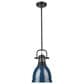 Golden Lighting Duncan 1-Light Small Pendant with Rod and Matte Navy Shade in Matte Black, , large