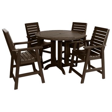 Highwood USA Weatherly 5-Piece Round Patio Counter Height Dining Set in Weathered Acorn, , large