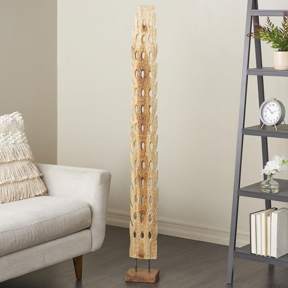 Maple and Jade 60&quot; Handmade Tall Floor Cutout Post Decorative Sculpture in Light Brown and Black, , large