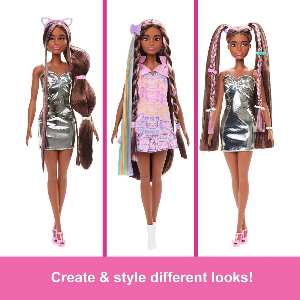 Barbie Fun &amp; Fancy Brunette Fashion Doll with Accessories in Silver, Purple and White, , large