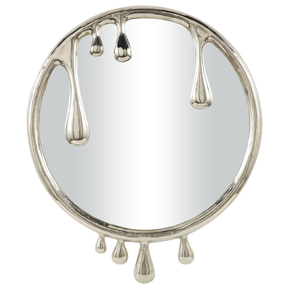 Maple and Jade Round Aluminum Wall Mirror in Silver, , large