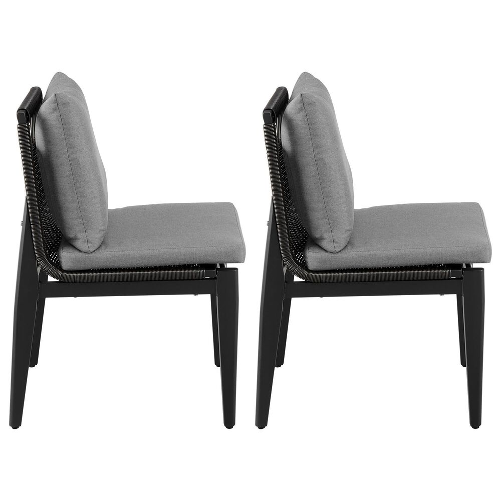 Blue River Grand Outdoor Dining Side Chair with Dark Gray Cushion in Black (Set of 2), , large