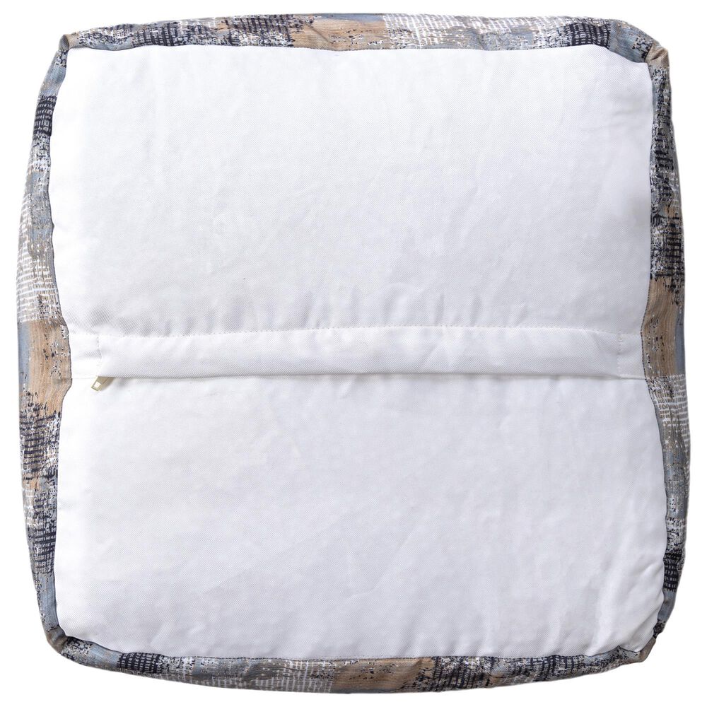 LR Home 18" Square Abstract Pouf in Taupe and Blue, , large