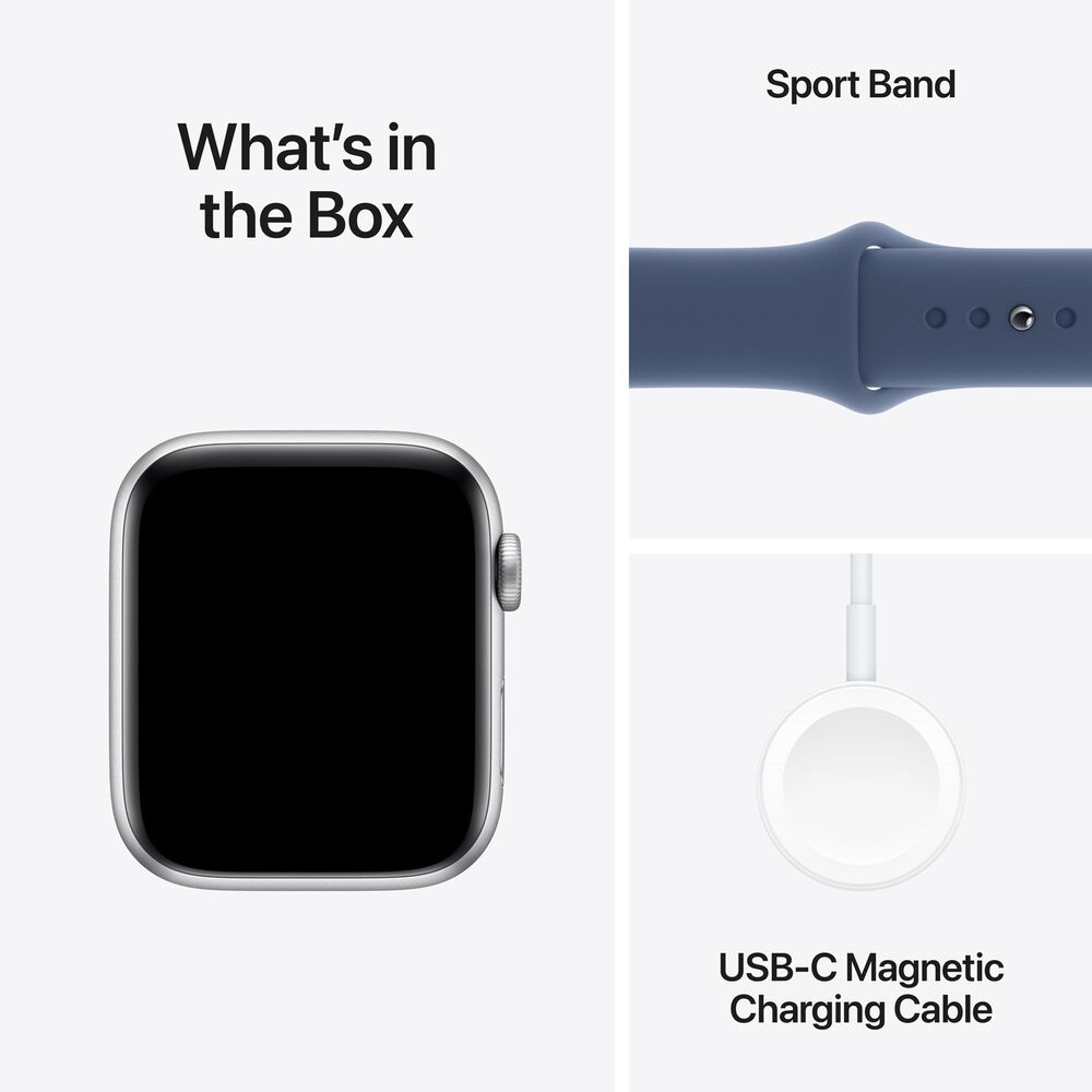 Apple Watch SE GPS + Cellular 44mm Silver Aluminum Case with Denim Sport Band - M/L, , large