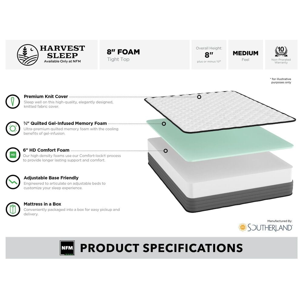 Harvest Sleep 8" Medium Memory Foam King Mattress in a Box, , large