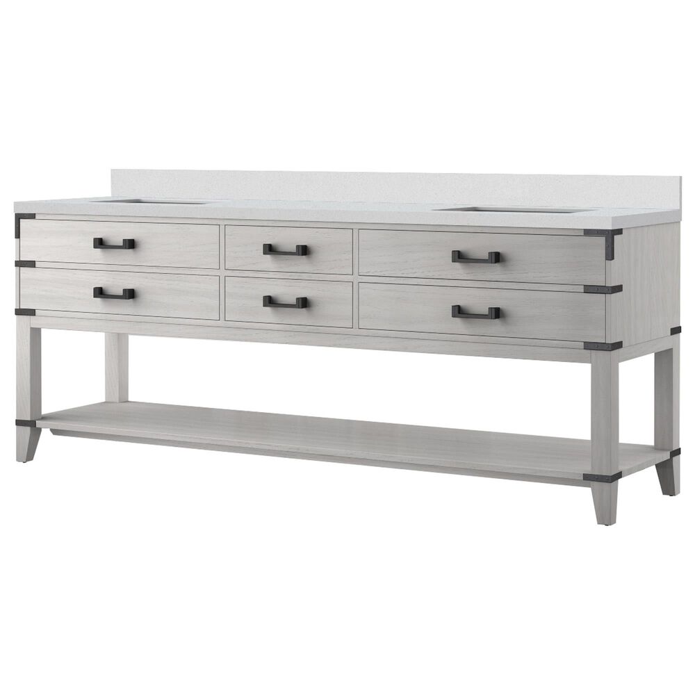 Lexora Home Norwalk 84" Double Bathroom Vanity in White Oak with White Cultured Marble Top and Rectangular Sinks, , large