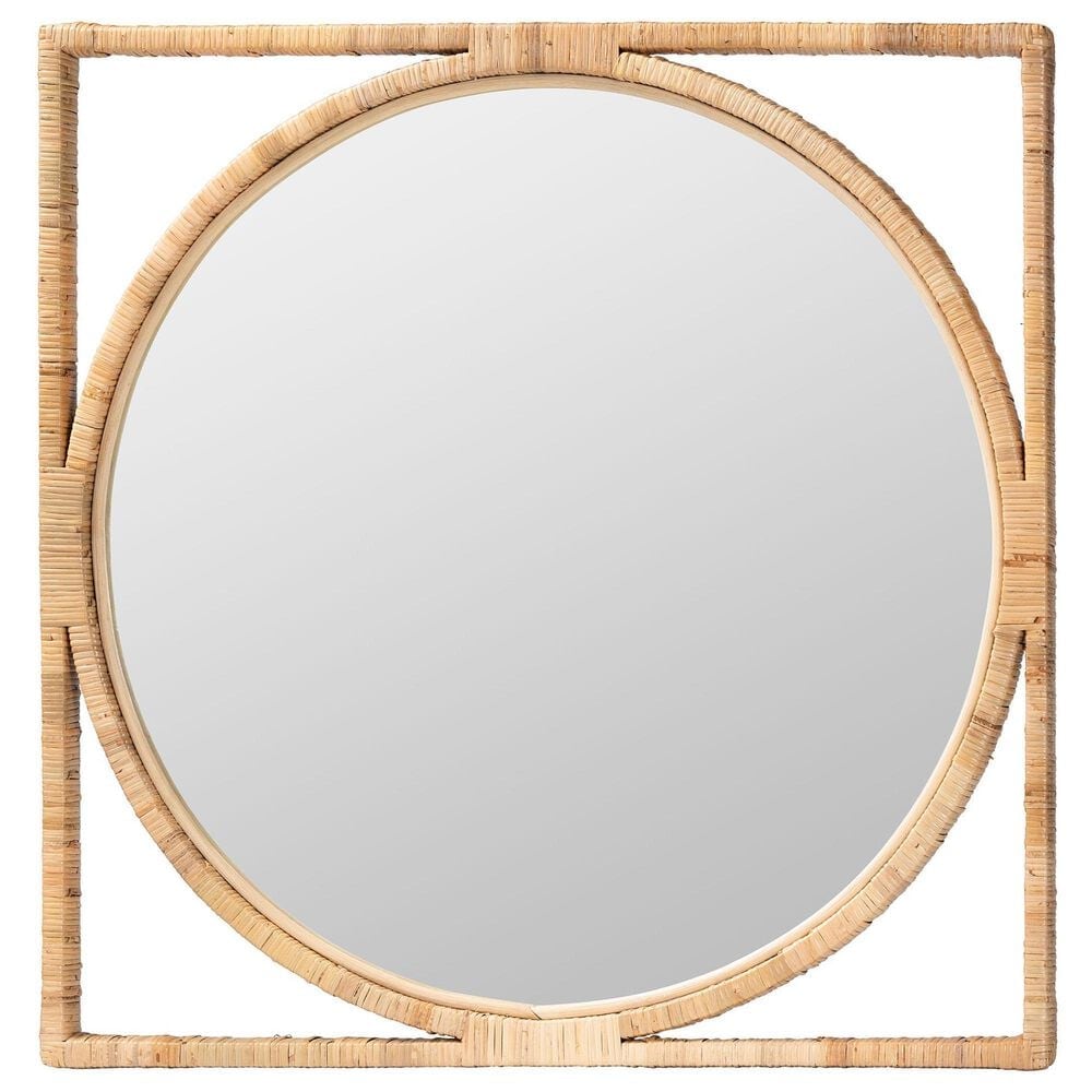 bali & pari Bayan Japandi Rattan Wall Mirror in Natural, , large