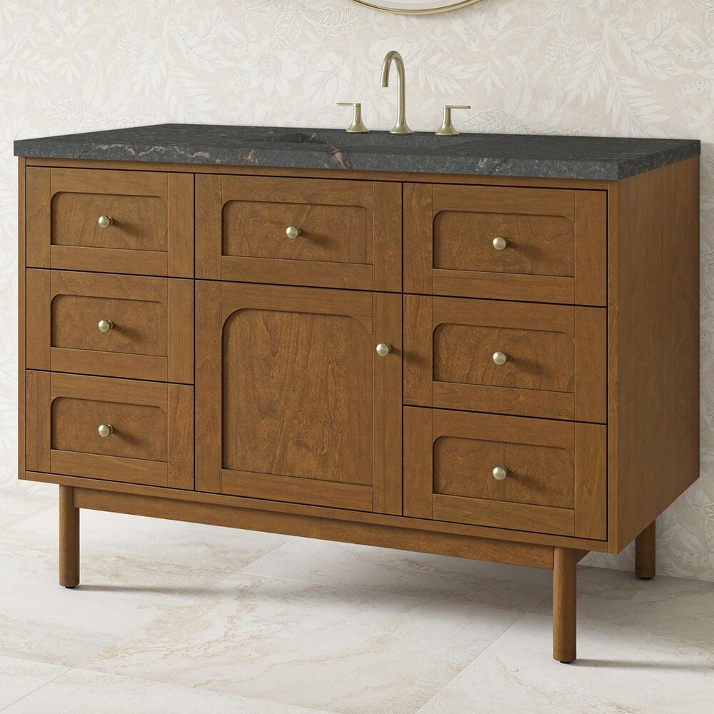 James Martin Laurent 48" Single Bathroom Vanity in Honey Oak with 3 cm Parisien Bleu Silestone Top, Rectangular Sink and FreePower Wireless Charger, , large