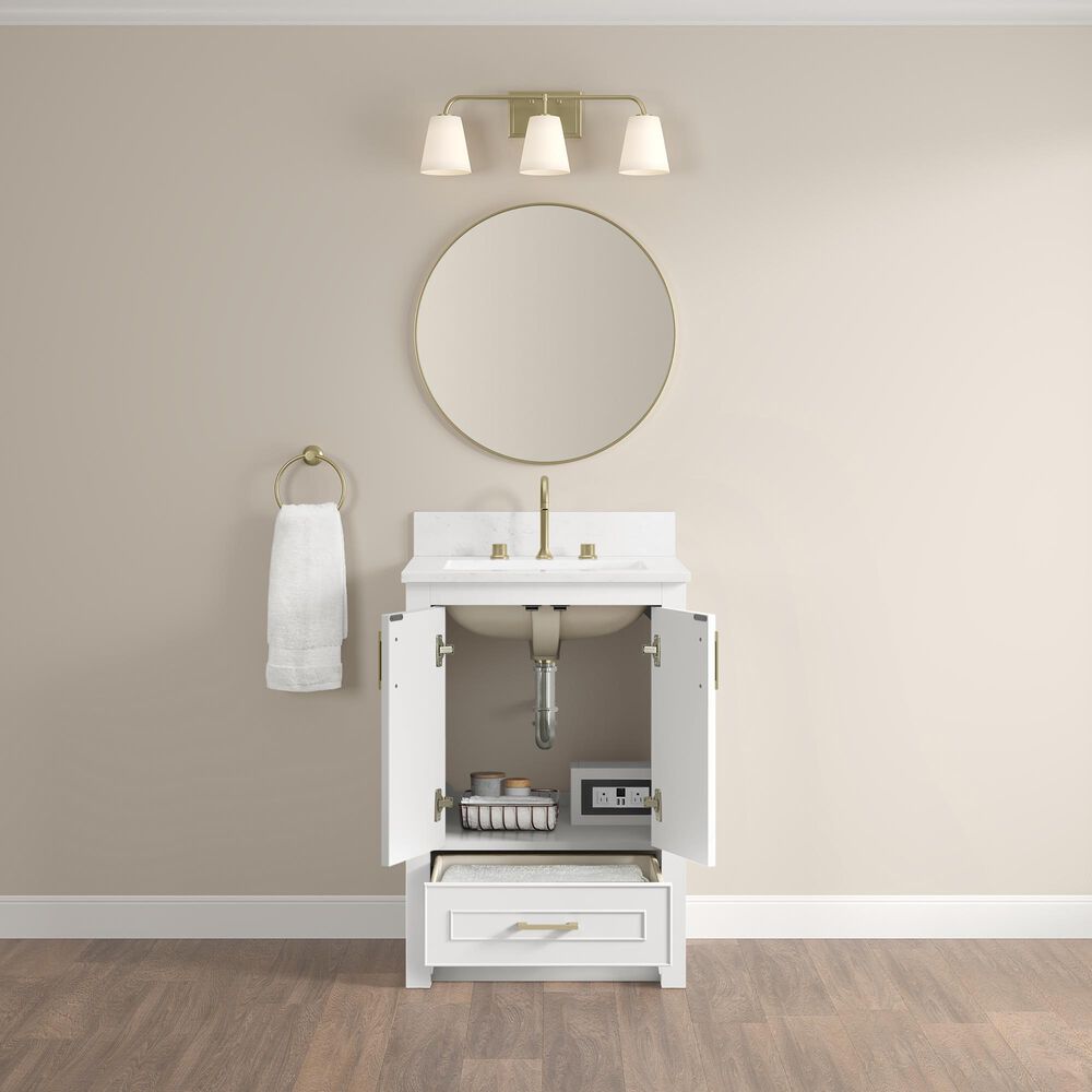 37B Lucerne 24" Single Bathroom Vanity Cabinet in Bright White with Marble Top and Backsplash, , large