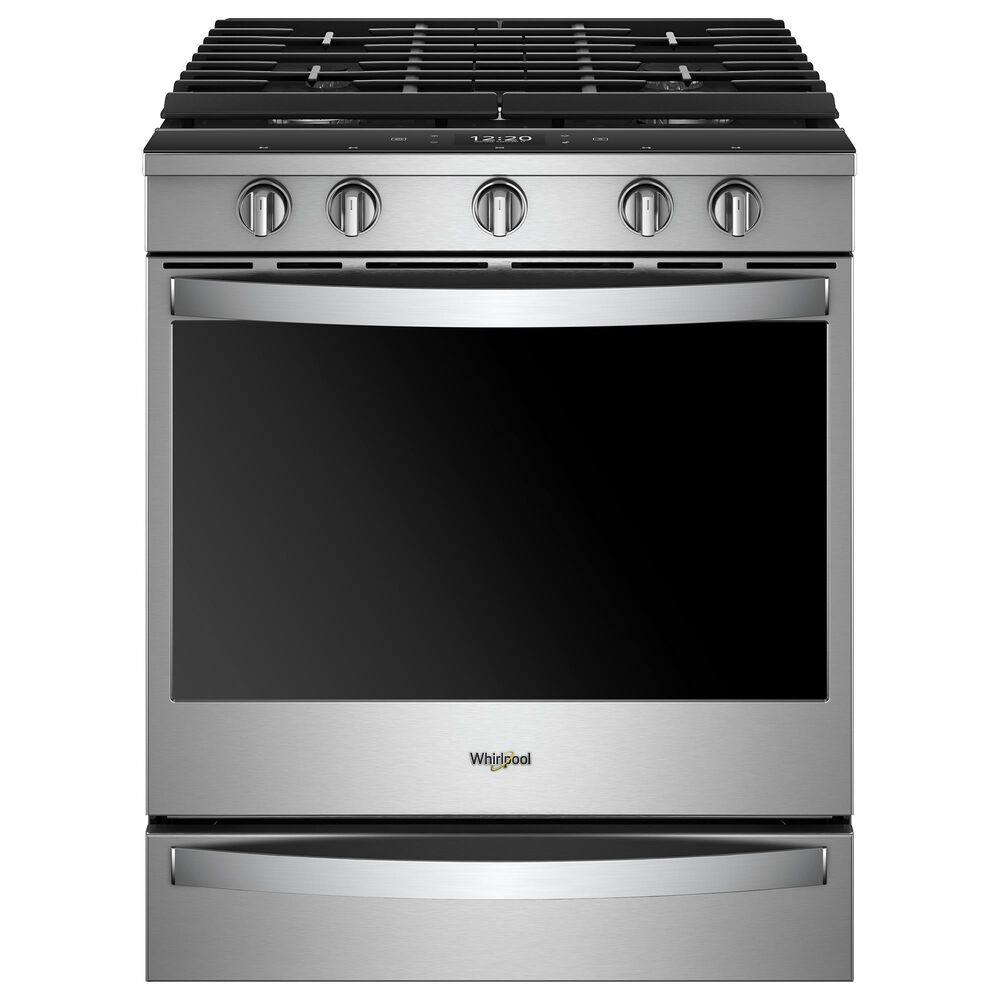 WHIRLPOOL 2-Piece Kitchen Package with 5.8 Cu. Ft. Smart Slide-In Gas Range and 1.1 Cu. Ft. Over-the-Range Microwave in Fingerprint Resistant Stainless Steel, , large