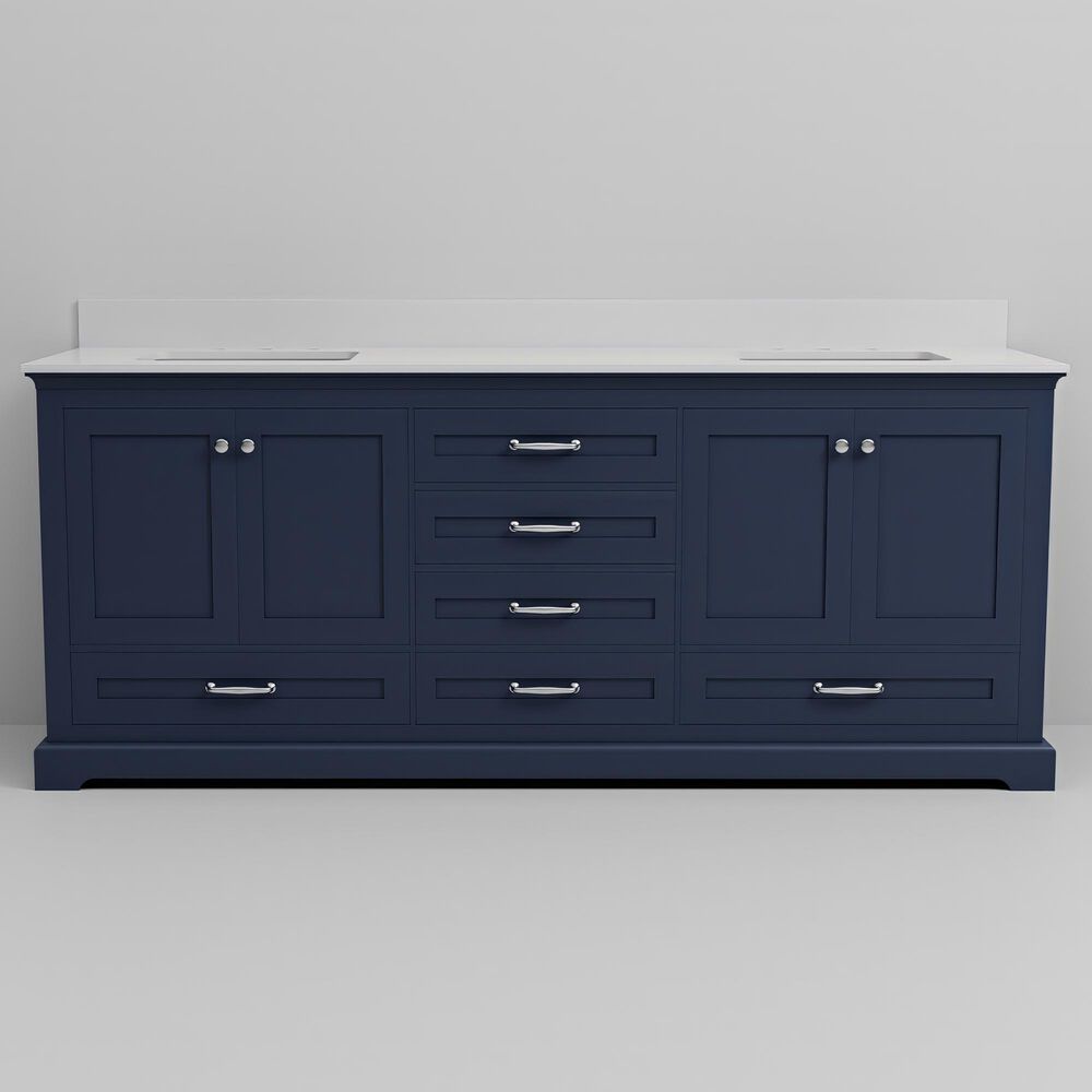 Lexora Home Dukes 80" Double Bathroom Vanity in Navy Blue with 2 cm White Quartz Top and Rectangular Sinks, , large