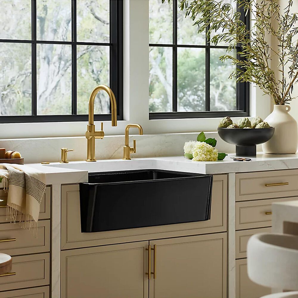 Kohler Ironridge 34" Undermount Single-Bowl Farmhouse Kitchen Sinks in Black, , large