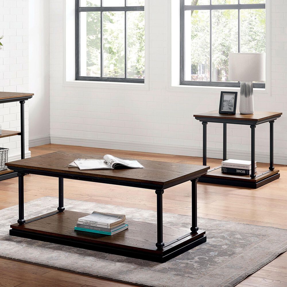 Furniture of America Pollard 2-Piece Coffee Table Set in Dark Oak/Black, , large