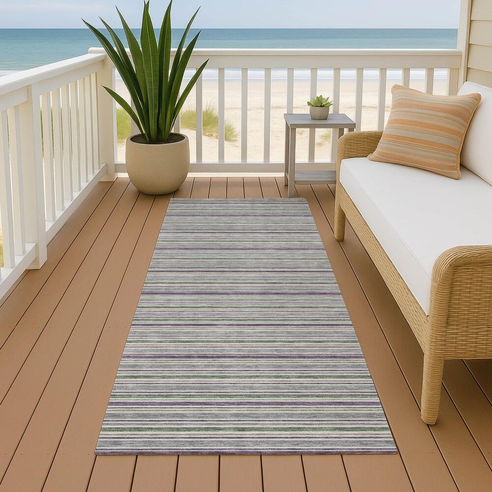 Dalyn Rug Company Soft Essentials Striped Pewter 2'3" x 7'6" Indoor/Outdoor Runner, , large