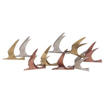 Maple and Jade 14" x 38" Coastal Birds Wall Decor in Orange, Red and Silver, , large