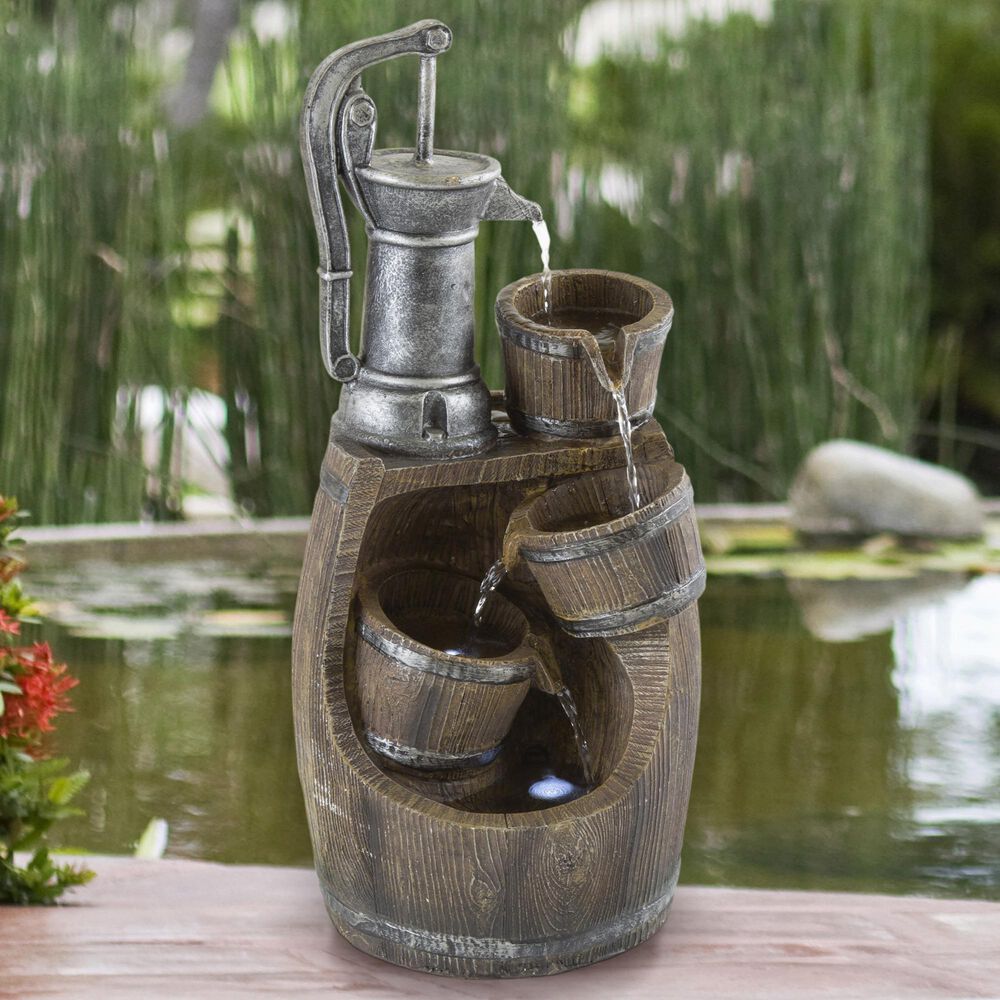Timberlake Pure Garden 4-Tier Old Fashion Fountain in Silver/Wood, , large