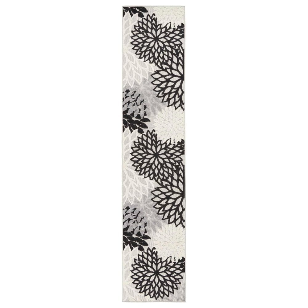 Nourison Aloha Floral 2"3" x 12" Black and White Indoor/Outdoor Runner, , large