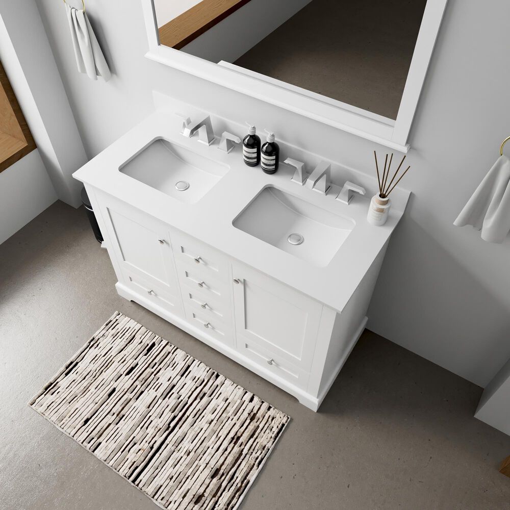 Lexora Home Dukes 48" Double Bathroom Vanity in White with 2 cm White Quartz Top and Rectangular Sinks, , large